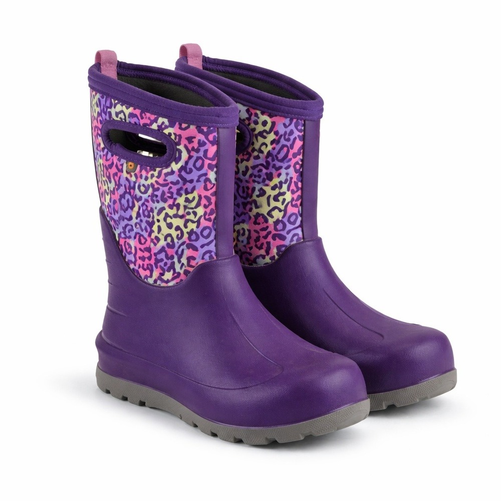 Bogs Classic Neo-Leopard Boots Girls Sz 3 Purple Waterproof Insulated Snow Rain
